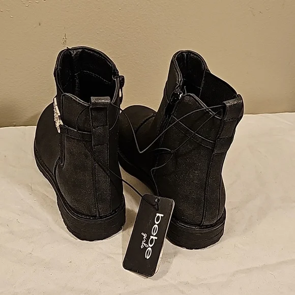 Dress boots stylish booties size 1 / 2 / 13 new black BEBE Girls LOW HEEL - Picture 6 of 9